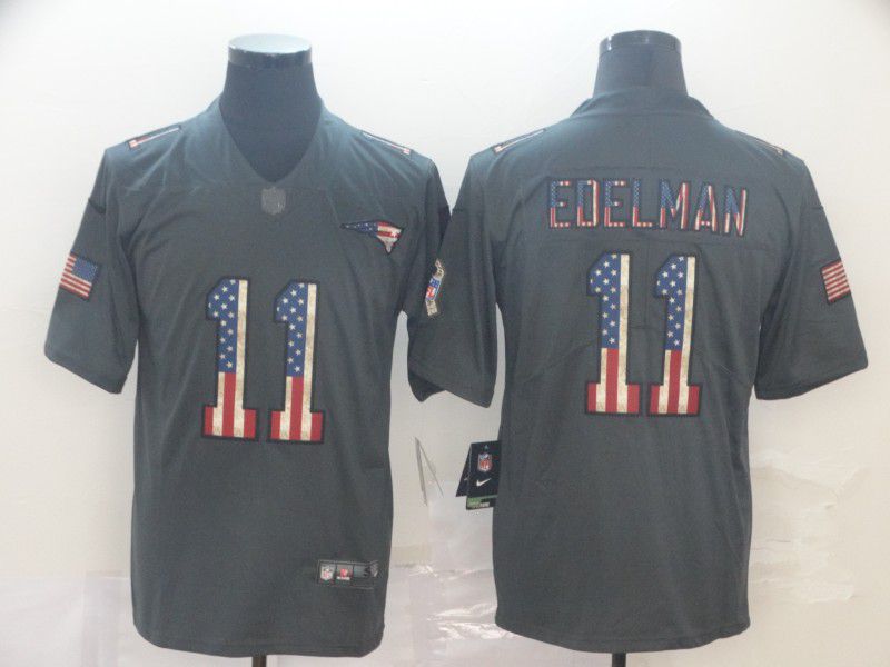 Men New England Patriots #11 Edelman Carbon Black Retro USA flag Nike NFL Jerseys